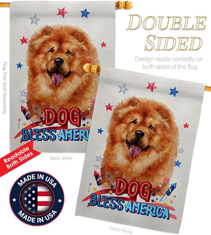 Breeze Decor Patriotic Chow Garden House Flag Set Dog Puppy Spoiled Paw Canine Fur Pet Nature Farm Animal Creature Decoration Banner Small Yard Gift Double-Sided, Made in USA