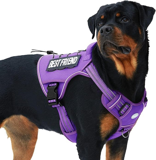 AUROTH Tactical Dog Harness for Large Dogs No Pull Adjustable Pet Harness Reflective K9 Working Training Easy Control Pet Vest Military Service Dog Harnesses Purple XL