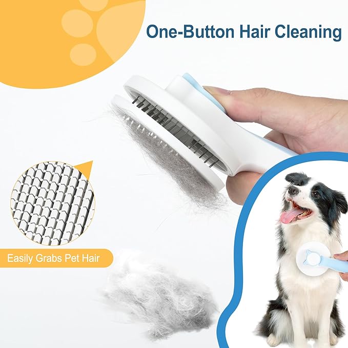9 Pcs Dog and Cat Grooming Kit, Self-Cleaning Depilatory Comb, Finger Toothbrush and Bath Brush, Complete Pet Care Tool Kit for Long and Short Hair Dogs and Cats, for Clean Teeth and Skin