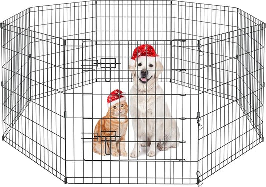 Pet Playpen Dog Pen Foldable Dog Exercise Fence 8 Panels 30 Inch Kennels Pet Playpen Options Ideal for Pet Medium Animals Outdoor Indoor