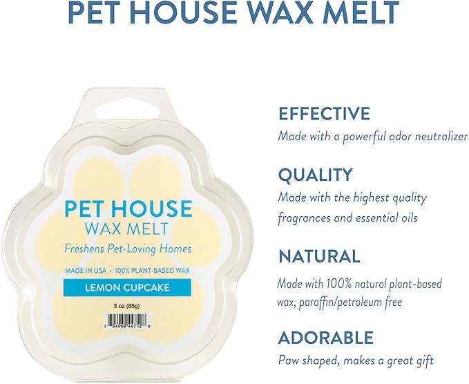 One Fur All Pet House Spring and Summer Wax Melts for Pet Odor, Natural, Plant Based Soy Wax Melts, Long Lasting Fragrance for Fresh Smelling Homes, Lemon Cupcake