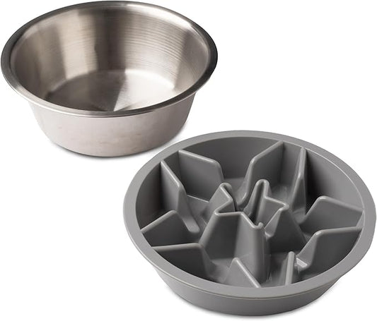 Leash Boss Slow Feeder Dog Bowls - Cup Maze Puzzle Food Bowl with Feeder Holes, Fits into Elevated Pet Feeders - Slow Eating for Large, Medium & Small Sized Breeds