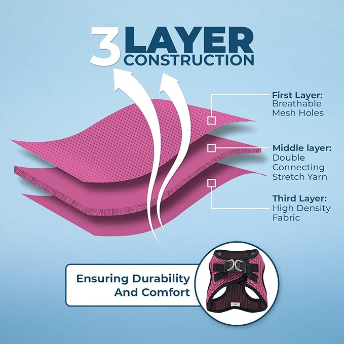 Voyager Step-in Air Dog Harness - All Weather Mesh, Reflective, No Pull Harness for Small, Medium Dogs, Cats - Secure with Hook & Loop Fastener, Buckle, Double D-Rings - Fuchsia 2-Tone, M