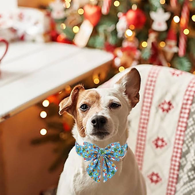 Maca Bates Christmas Dog Collar Cotton Soft Christmas Tree Dog Collar with Metal Buckle Christmas Dog Bow Tie Adjustable for Small Medium Large Dog