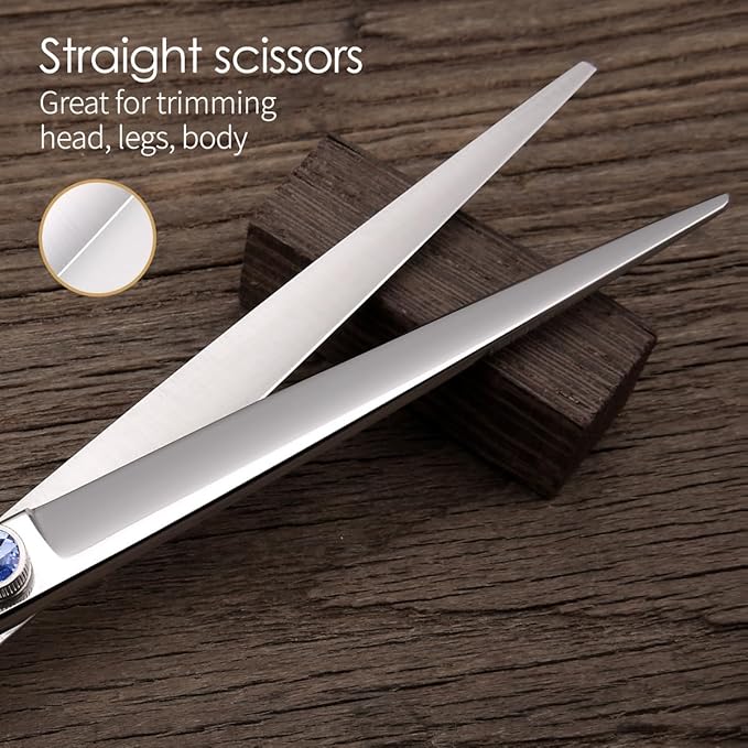 Left Handed Dog Grooming Scissors Kit 7.5 in Professional Curved Thinning Straight Shears 3pcs Set for Grooming Big Dogs Poodle Pet Japan 440C Stainless Steel(7.5'' Kit, 4Pcs)