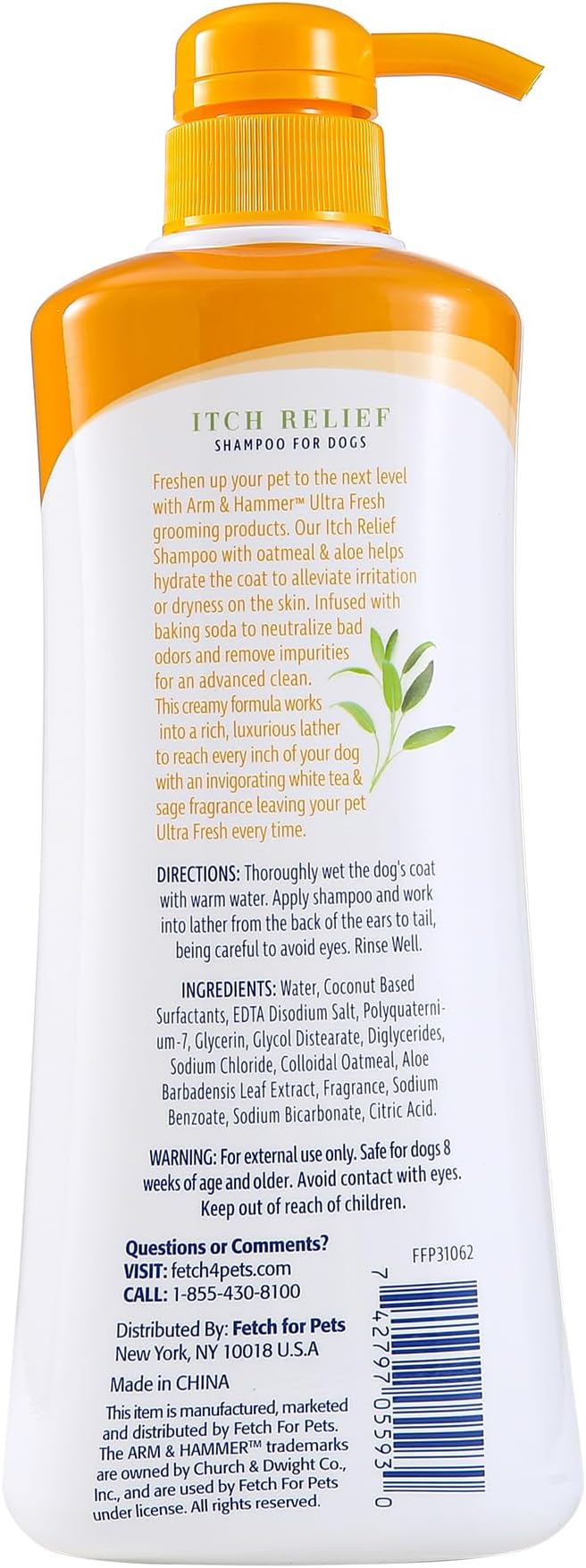Arm & Hammer for Pets Ultra Fresh Itch Relief Shampoo With Oatmeal & Aloe Value Size With Pump 24oz | Great Smelling Dog Grooming Supplies, Bathing Supplies, Wash, Puppy Shampoo, Pet Shampoo