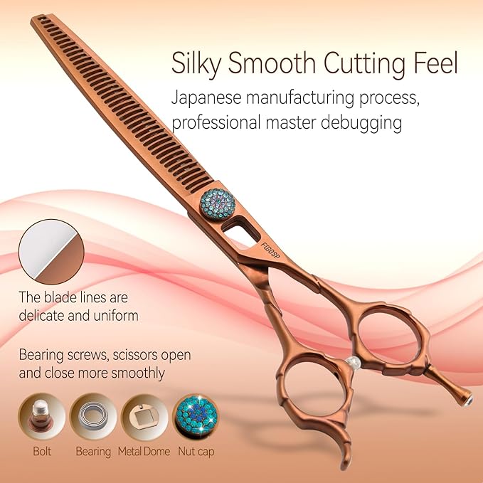 Chunkers Dog Grooming Scissors 7.5'' Professional Thinning Shears for Dogs Pet Grooming Scissors 70% Thinning Rate 21 Teeth High Cobalt Alloy Steel for Groomers(7.5,Chocolate Chunker)