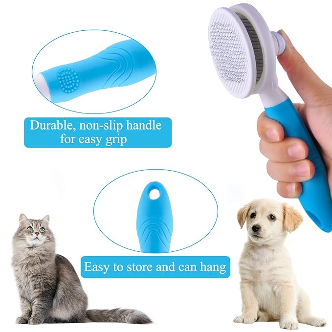 Cat Brush for Shedding, Self Cleaning Slicker Brush - Skin Friendly Deshedding Grooming Tool for Dogs Cats Rabbit Massage Removes Loose Undercoat