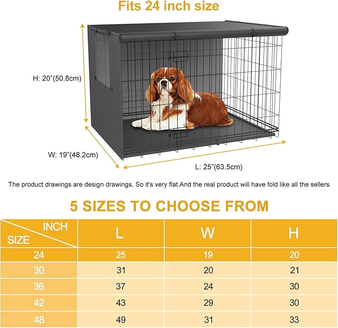 Dog Crate Cover-Double Door,Dog Kennel Cover,Crate Covers for Dog Cages-24 30 36 42 48 inches- Heavy Duty Polyester Pet Kennel Cover Universal Fit for Wire Dog Crate (24.0" L x 19.0" W x 20.0" H)