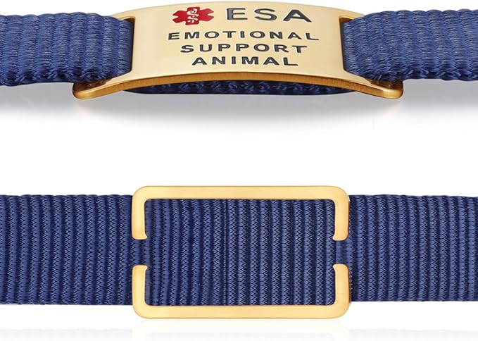 No Noise Stainless Steel K9 ESA Dog Tags, Slide on Dog Collar or Harness Quickly and Securely – PVD Gold/Medium