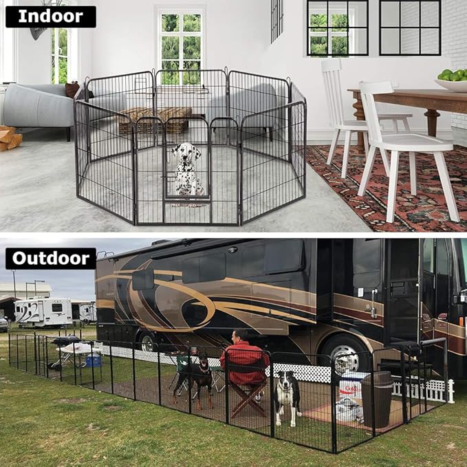 Dog Playpen 8 Panels 40 Inches Dog Pen Extra Large Indoor Outdoor Back or Front Yard Cage Fencing Doggie Rabbit Cats Outside Fences with Door Fence Playpen Heavy Duty Exercise Pen Dog Crate