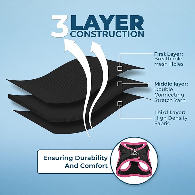 Voyager Step-in Air Dog Harness - All Weather Mesh, Reflective, No Pull Harness for Small, Medium Dogs, Cats - Secure with Hook & Loop Fastener, Buckle, Double D-Rings - Black/Pink Trim, M