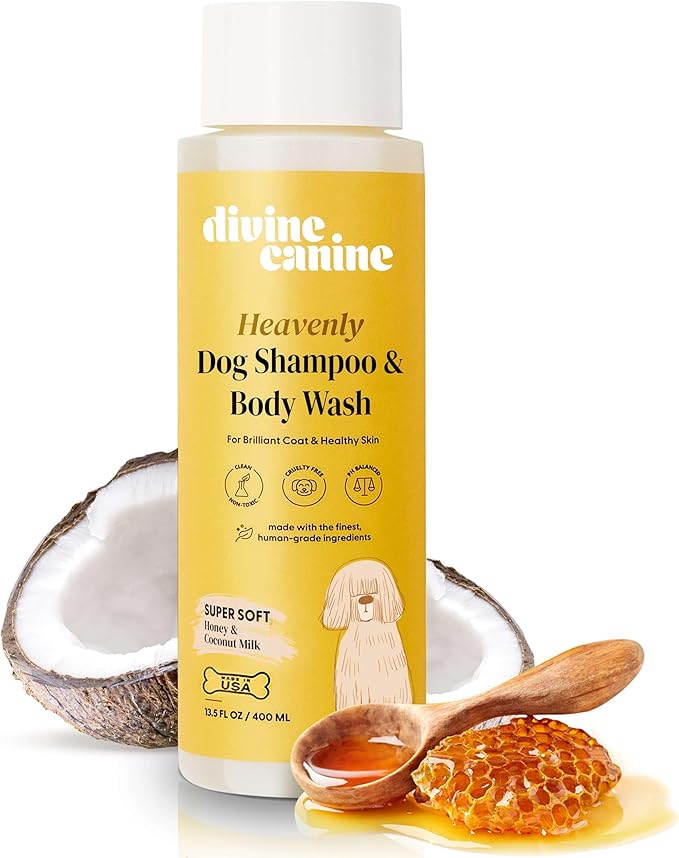 Dog Shampoo and Body Wash - 13.5 Fl Oz of Super Soft Pet Shampoo for Dogs - Made with Honey and Milk for a Healthy Skin and Coat - Made in The USA