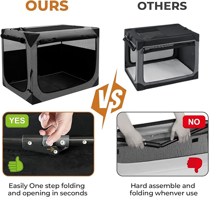 Dog Crates,Collapsible Soft Travel Crate for Large Dogs (3 Year Warranty), Indoor & Outdoor Portable Pet Kennel with Chew Proof Mesh Door (36" L x 25" W x 25" H, French Gray) ﻿