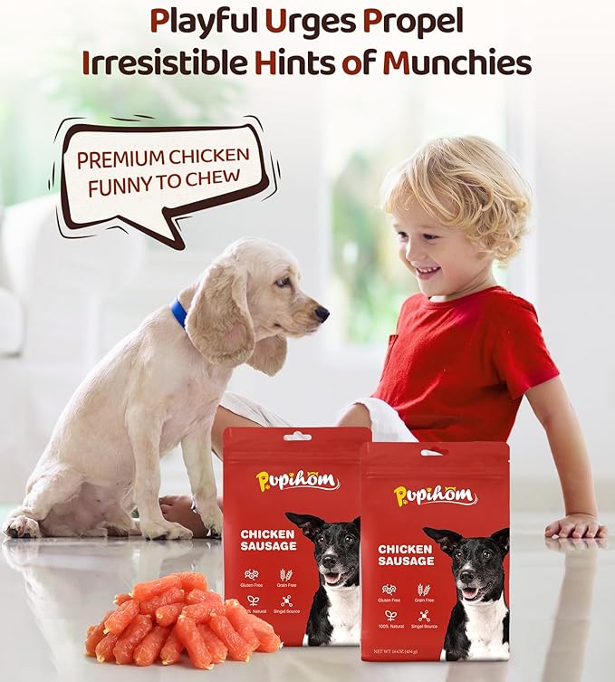 Chicken Sausage Dog Treats for Dogs, Made with Real Chicken Breast, Rawhide-Free, Healthy, Great Tasting Treat, Dog Training Reward Snacks,16OZ