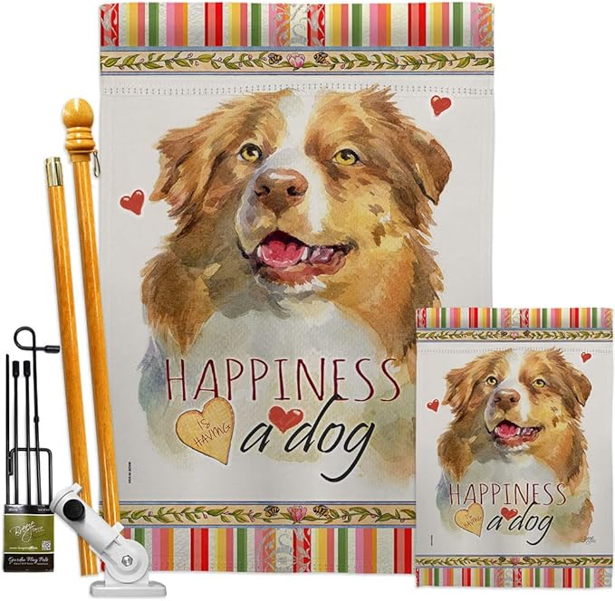 Breeze Decor Yellow Australian Shepherd Happiness Garden House Flag-Kit Dog Puppy Spoiled Paw Canine Fur Pet Nature Farm Animal Creature Banner Small Yard Gift Double-Sided, Made in USA