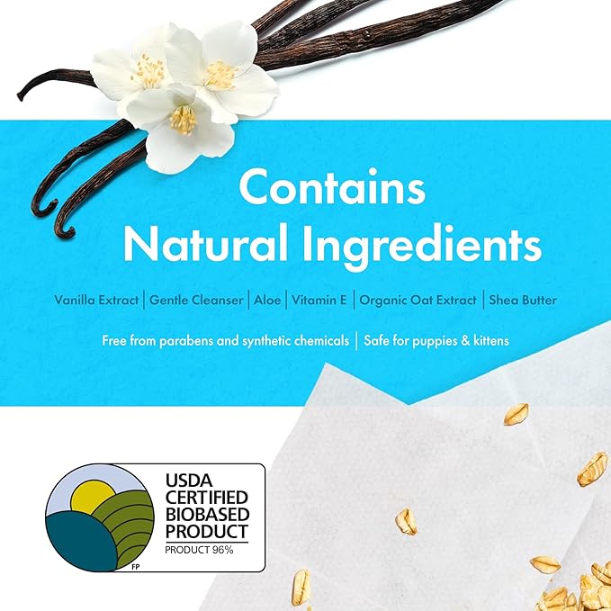 Petkin Plant-Based PetWipes, 100 Wipes, 2 Pack - Biobased, Sustainable, Big & Thick Pet Wipes for Dogs & Cats - for Face, Paws, Ears, Body & Eye Area - Consciously Cleans & Conditions - Vanilla