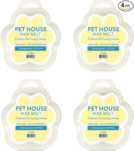 One Fur All Pet House Wax Melts - Sunwashed Cotton Pack of 4 - Odor Eliminating, Long-Lasting Scented Wax Melts - Natural, Pet-Friendly