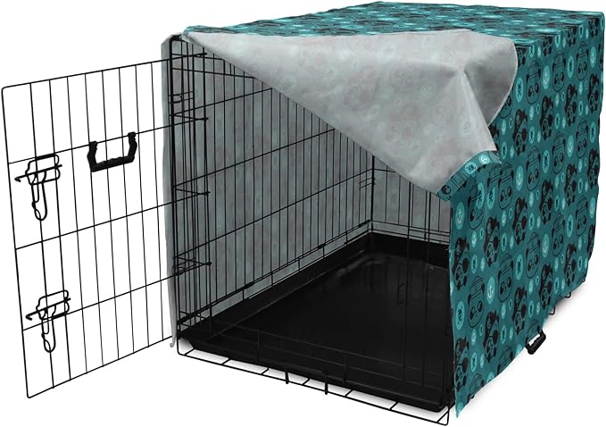 Lunarable Panda Dog Crate Cover, Pirate and Sailor Bears Skulls on Crossed Bones Anchors Within Circles, Easy to Use Pet Kennel Cover for Medium Large Dogs, 42 Inch, Teal Turquoise Black