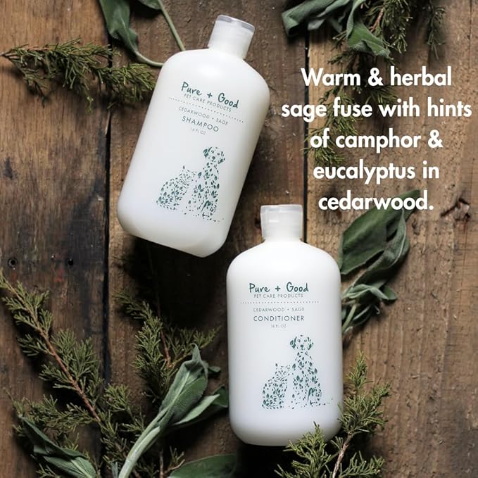 Cedarwood + Sage Shampoo and Conditioner Set, warm & herbal sage fuse with hints of camphor & eucalyptus in cedarwood, Formulated for All Pets, Gentle and Cleansing, Made in USA 16 fl oz