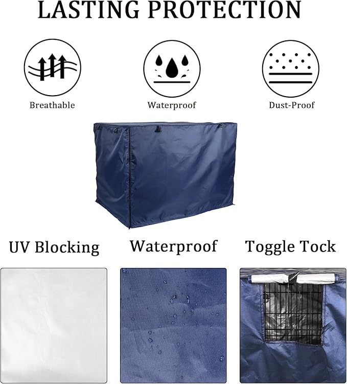 Medibot Dog Crate Cover 42 inch - Double Door, Dog Kennel Indoor, Waterproof Dog Kennel Cover with Air Vent Window, for Indoor/Outdoor Most Wire Dog Crate(Navy Blue)