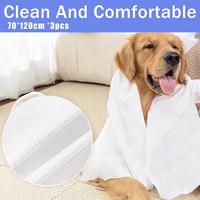 Disposable Pet Bath Towel,3 PCS Portable Pet Grooming Towels,27.5 x 47.2 inch Convenient Pet Cleaning Towel Pet Drying Towels,Absorbent Bath Towel for Large Dog