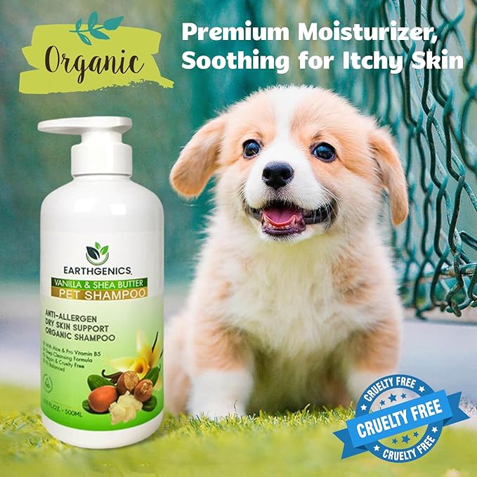 Earthgenics® Anti-Allergen, Dry Skin Support, Organic Shampoo for Dogs and Cats. All-in-One Solution. No Need for Additional Conditioner - 16 fl oz