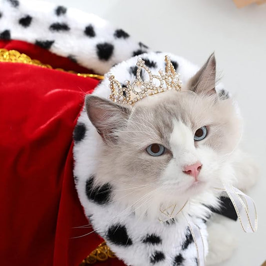 Lovelyshop Pet Series Gold Plated Royal Rhinestone Pearl Full Round Dog/Cat Crown for Rolyal Family Costume Hair Accessories-Small Size