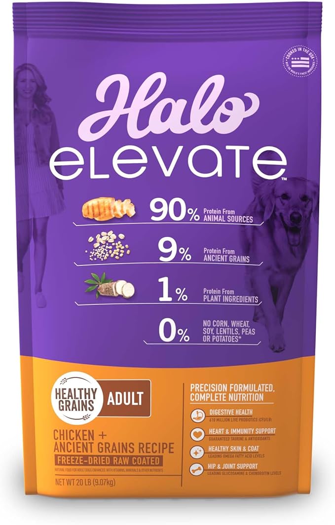 Halo Elevate Dry Dog Food, Healthy Grains Chicken Recipe, 20lb