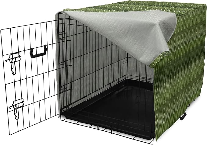 Lunarable Green Dog Crate Cover, Wavy Patterns with Triangular Shapes Abstract Zig Zag Motifs, Easy to Use Pet Kennel Cover for Cats & Medium Dogs, 24 Inch, Evergreen Olive Green