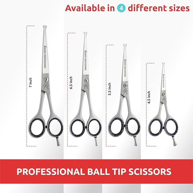 Ball Tip Curved Shears - Pet Grooming Essential - Scissors for Dogs - Safety Round Tips - Stainless Steel Dog Grooming Scissor - 6.5 In