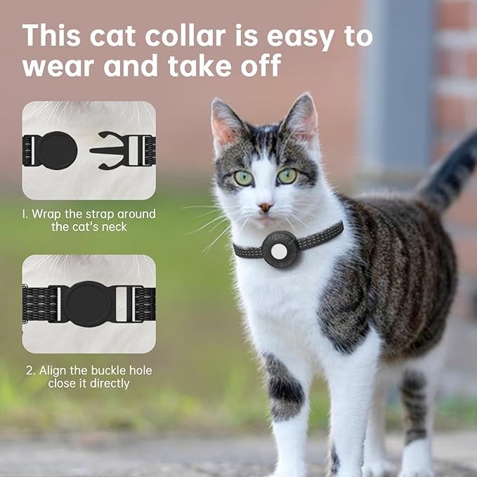 Cat Tracker,Waterproof Pet Tracker for All Cats(Only iOS),Cat Tracker Collar with Safety Elastic Buckle,No Monthly Fee,Compatible with Apple Find My App-(Black)