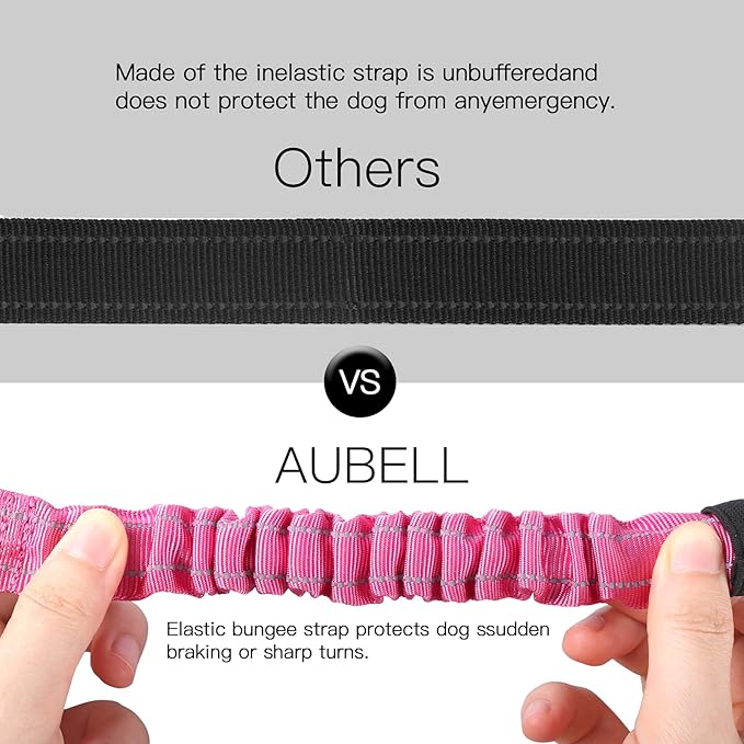 AUBELL Dog Seatbelt, Updated 3-in-1 Pet Car Seat Belt for Dogs, Bungee Dog Car Tether with Clip Hook Latch & Buckle, Heavy Duty Dog Car Harness with Swivel Aluminum Carabiner,Black+Hotpink
