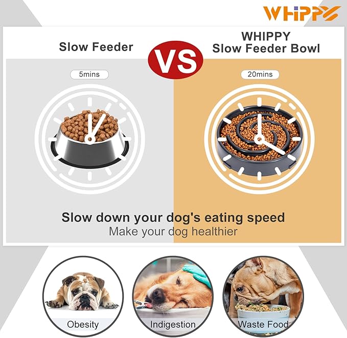 Whippy Slow Feeder Maze for Small/Medium Dogs - Fun, Interactive, Anti-Slip, No Choking, Healthy, Bloat Stop Dog Food & Water Bowl, Gray