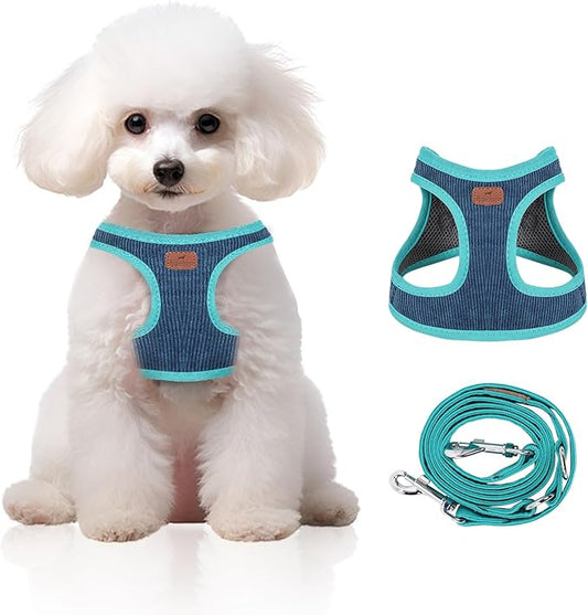 Dog Harness with Multifunction Dog Leash,No Pull Reflective Step-in Harness for Soft Adjustable No Choke Escape Proof,Easy Walk Dog Harness for Medium Dogs (Blue&Green, M)