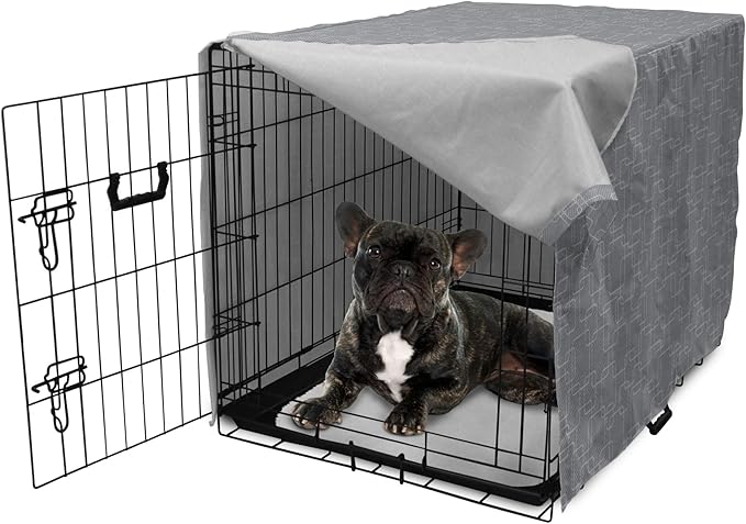Ambesonne Geometric Dog Crate Cover, Interlinking Round Edged Squares Forming Tileable Pattern, Easy to Use Pet Kennel Cover for Cats & Medium Dogs, 24 Inch, Pearl Grey