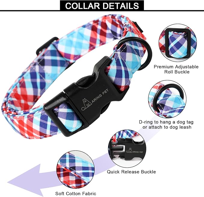 ARING PET Plaid Dog Collar-Cute Dog Collar for Small Dogs, Adjustable Cotton Pet Collars Puppy Collar for Small Medium Large Boy and Girl Dogs