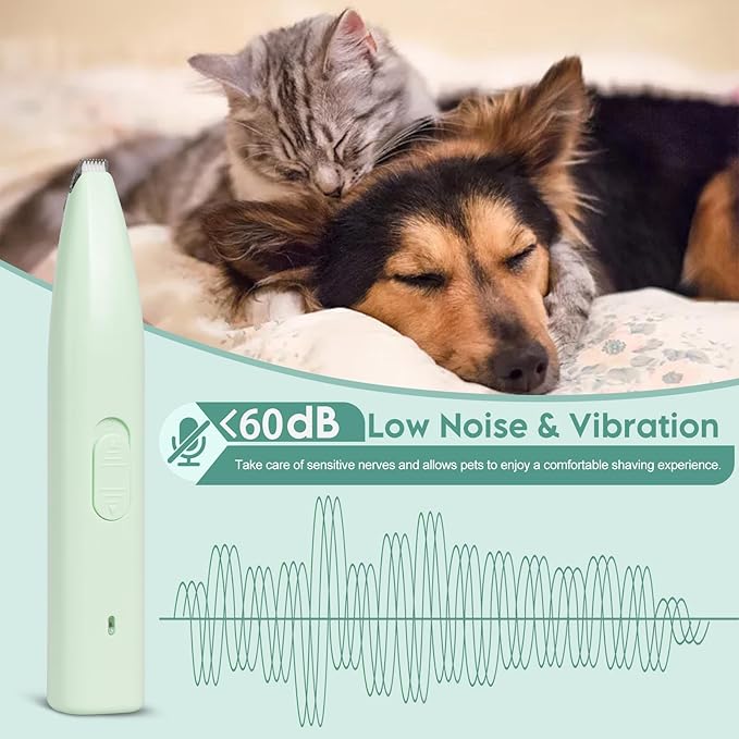 Dog Clippers for Grooming, Dog Paw Trimmer, Pet Paw Trimmer, Mini Trimmer for Dogs, Rechargeable, Low Noise for Trimming Dog Cat Hair Around Paws, Eyes, Ears, Face, Rump (Green)