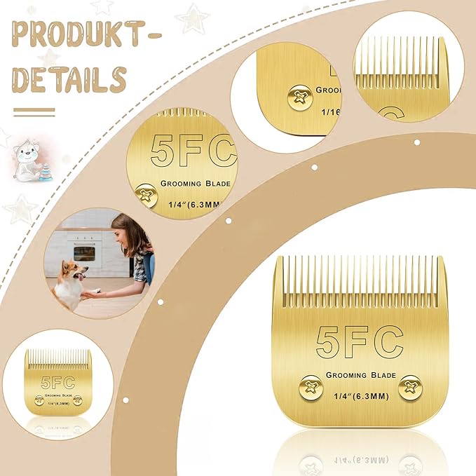5 Blades Dog Grooming Blades Compatible with Andis/Oster A5/Wahl KM-10 Series Dog Clippers Replacement Blades,Detachable Dog Clipper Blades,(Gold 5FC/3PCS)