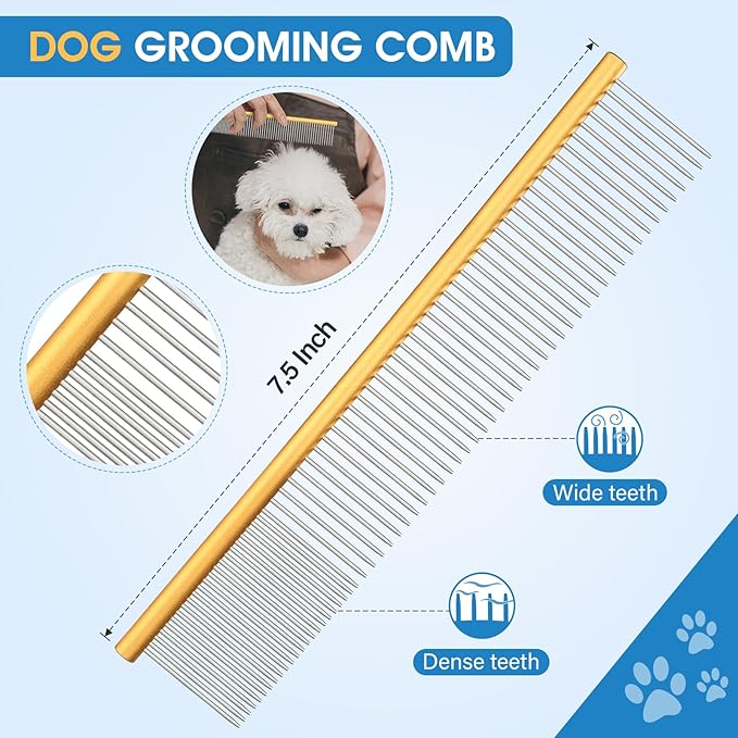 JASON Dog Grooming Scissors Kit, Professional 6 in 1 Dog Scissors Sharp Shears Set - 7.5" Thinning, Chunker, Straight, Curved Shears and Comb for Dog Cat Pet, Rosegold