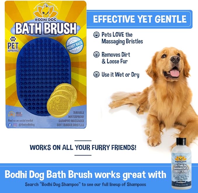 Bodhi Dog Grooming Bundle - Oatmeal Shampoo & Conditioner with Bath Brush - Pet Shower Supplies for Cats & Dogs - Gentle Care for Long, Short & Curly Hair, Safe and Effective, Made in USA