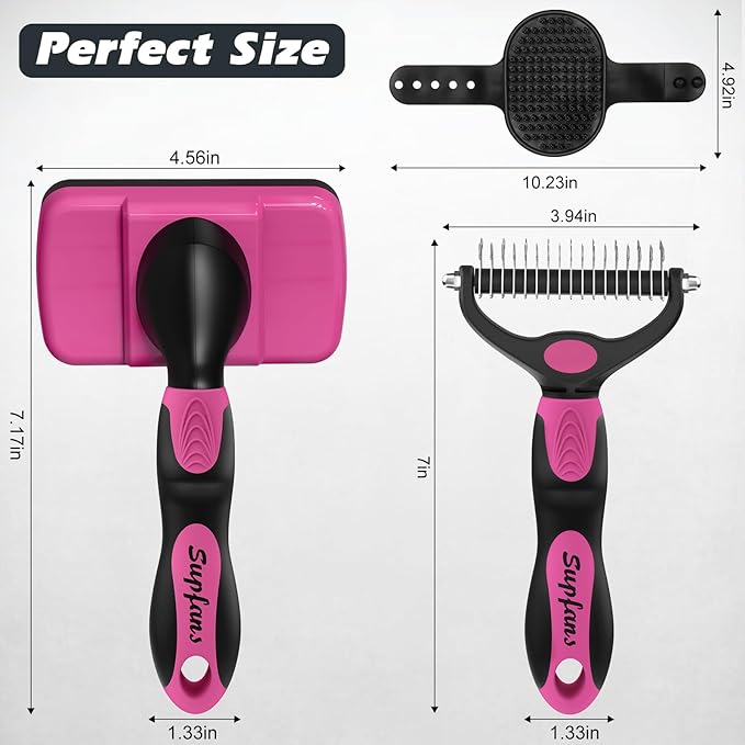 3PCS Dog Brush I Dog Brush for Shedding I Deshedding Dog Brush I Dog Bath Brush I Slicker Brush For Dogs I Dog Comb I Premium Pet Supplies (Red Black)