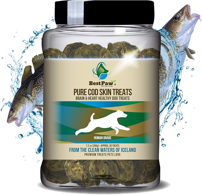 Best Paw Nutrition Organic Raised Wild Fish Treats Icelandic Pure Cod Skins or Lobster & Kelp Reward Protein Snacks Rich in EPA & DHA K9 Brain Heart Skin & Coat Health