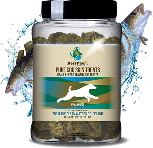 Best Paw Nutrition Organic Raised Wild Fish Treats Icelandic Pure Cod Skins or Lobster & Kelp Reward Protein Snacks Rich in EPA & DHA K9 Brain Heart Skin & Coat Health