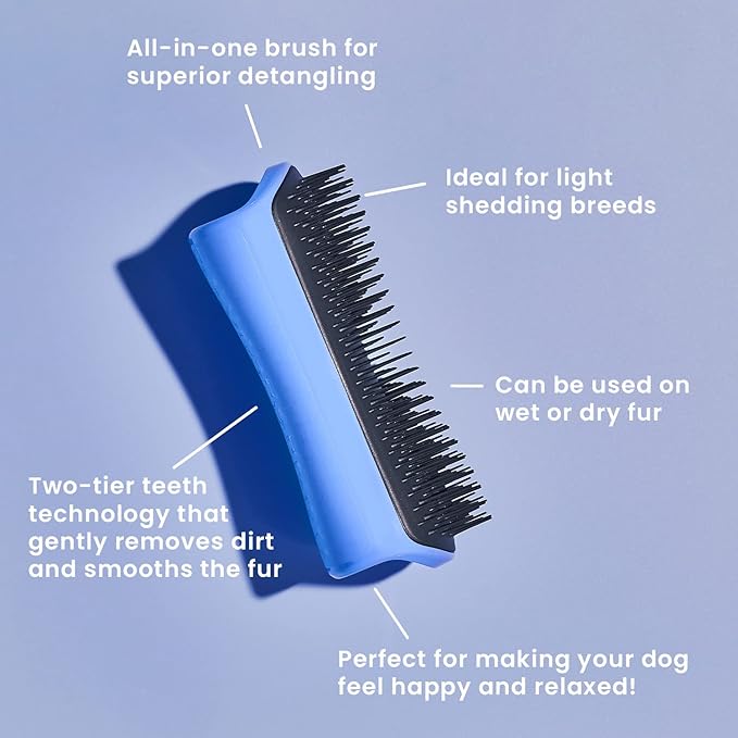 Pet Teezer by Tangle Teezer Detangling Dog Grooming Brush, Dry Brush or Dog Bath Brush for Wet or Dry Fur, Blue & Grey