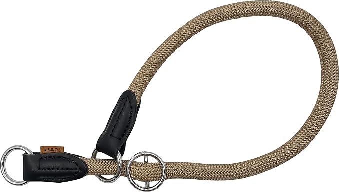 Braided Collar, Pro Training Dog Collar, No Pull Round Collar, Slip Collar with Slidable Stop Ring - Ideal for Medium/Large Dogs (M+(1/2") - 18" Long, Khaki)
