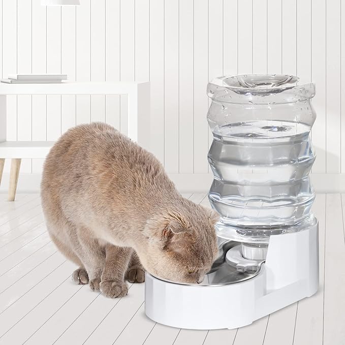 RIZZARI Automatic 4L Pet Waterer, Gravity Stainless Steel Water Dispenser, 100% BPA-Free, Large Capacity Water Feeder for Cats and Small and Medium-Sized Dogs