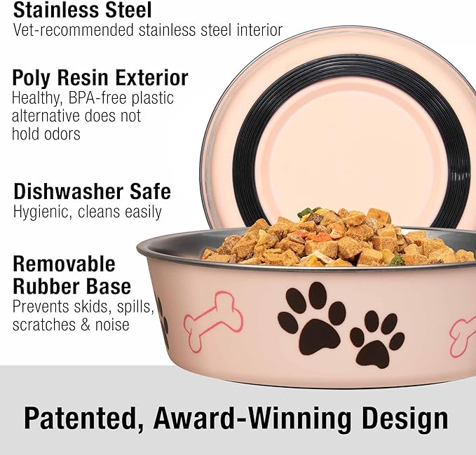 Loving Pets Bella Dog Bowls- Stainless Steel Dog & Cat Bowls - Spill Proof Dog Food Bowl, Cat Bowl, Puppy Essentials & Pet Supplies Great for Home & Travel (Small 10-20 lbs, Paparazzi Pink)