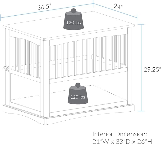 Casual Home Wooden Large Pet Crate, End Table, (Black, 24"W x 36.5"D x 29.25"H)