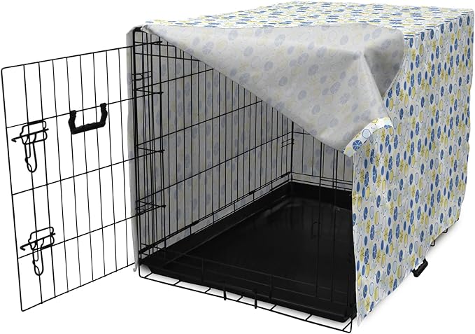 Lunarable Yellow and Blue Dog Crate Cover, Random Doodle Circles Abstract Floral Pattern, Easy to Use Pet Kennel Cover for Cats & Medium Dogs, 24 Inch, Pale Yellow Pale Blue
